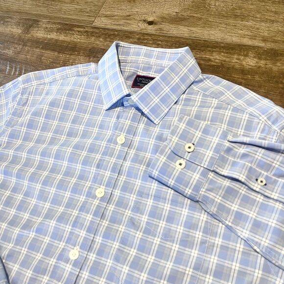 UNTUCKit Zonte Shirt Men's Medium Blue Plaid Button Up Travel Preppy Performance - Picture 1 of 11